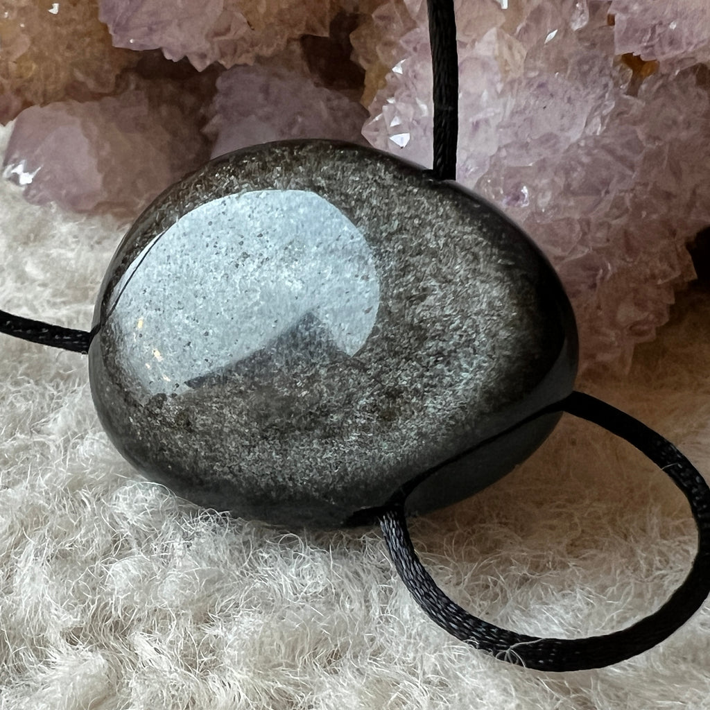 Colier pandantiv obsidian argintiu DROP, pietre semipretioase - druzy.ro 3 