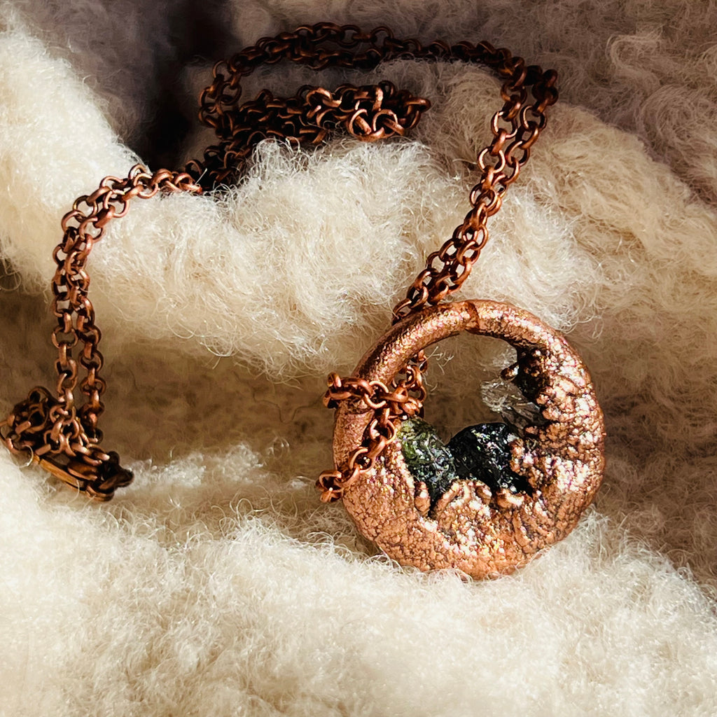 Colier cupru moldavit, tectit, Herkimer diamond, druzy.ro, cristale 1