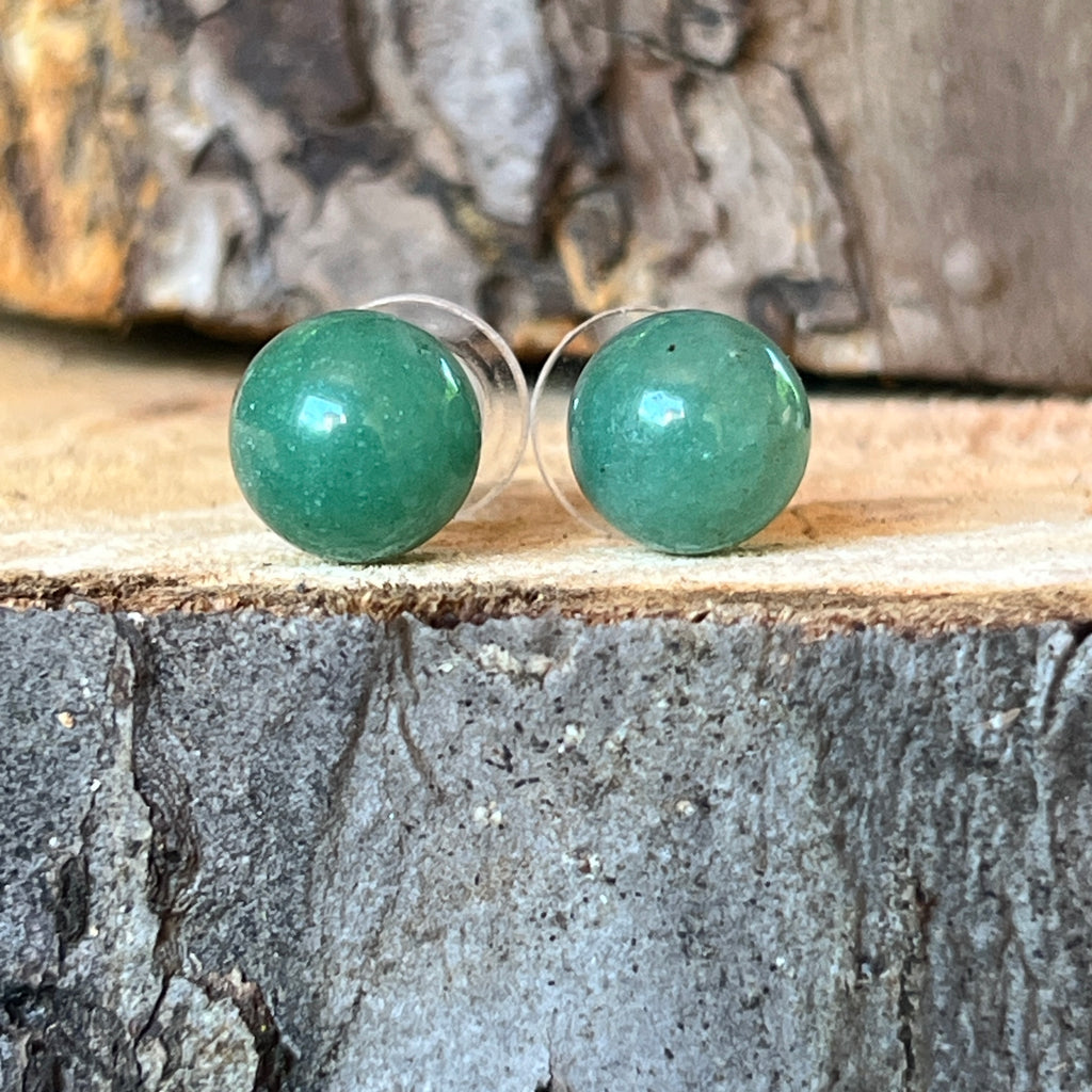 Cercei stud sfere aventurin 10 - 10.5 mm, pietre semipretioase - druzy.ro 1 