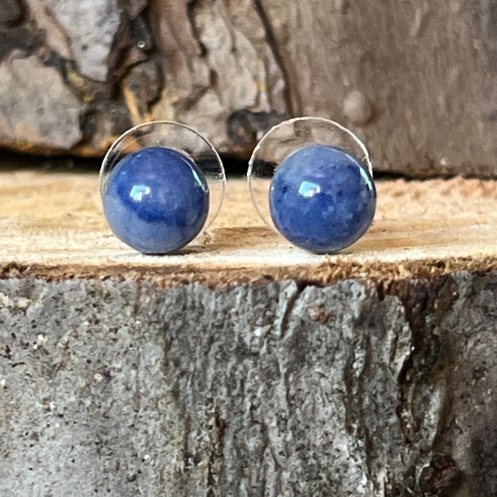 Cercei stud sfere aventurin albastru 8mm, pietre semipretioase - druzy.ro 1 