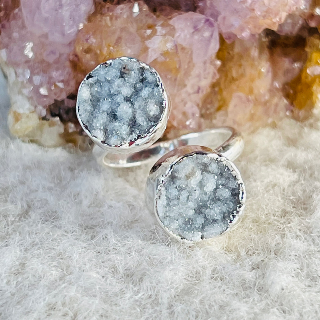 Inel reglabil agat druzy Circles placat cu argint din Brazilia model 4, druzy.ro, cristale 1