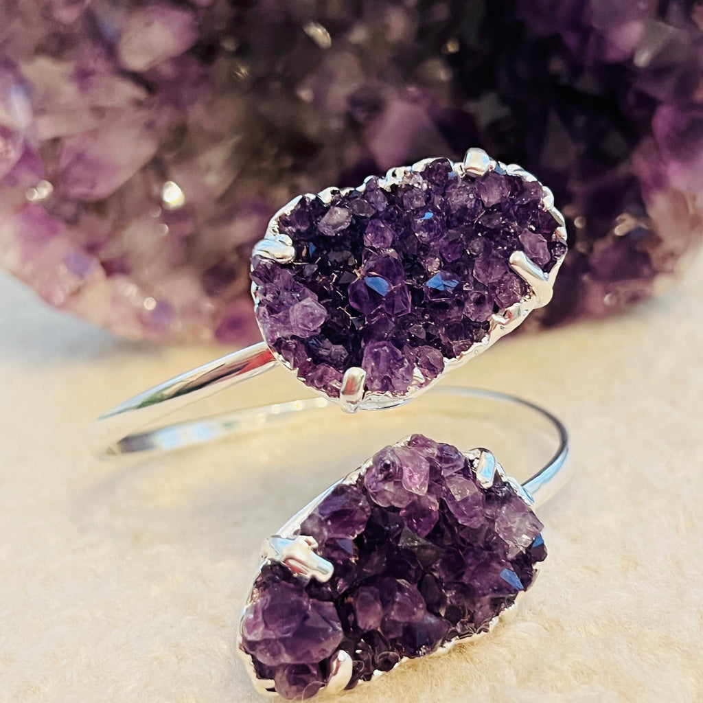 Bratara reglabila suflata cu argint ametist druzy Brazilia model 1, pietre semipretioase, DRUZY.RO 4