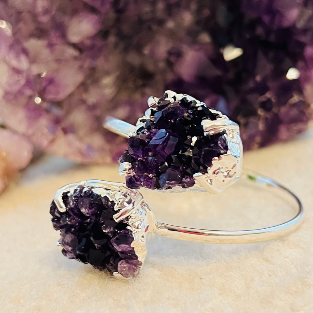 Bratara reglabila suflata cu argint ametist druzy Brazilia model 4, pietre semipretioase, DRUZY.RO 2