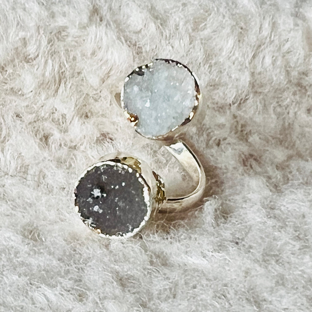 Inel reglabil agat druzy Circles placat cu argint din Brazilia model 5, druzy.ro, cristale 1