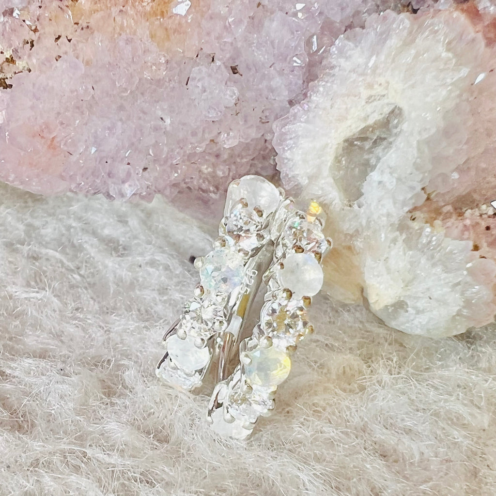 Cercei stud opal si piatra lunii din argint Hoop, druzy.ro, pietre semipretioase 1