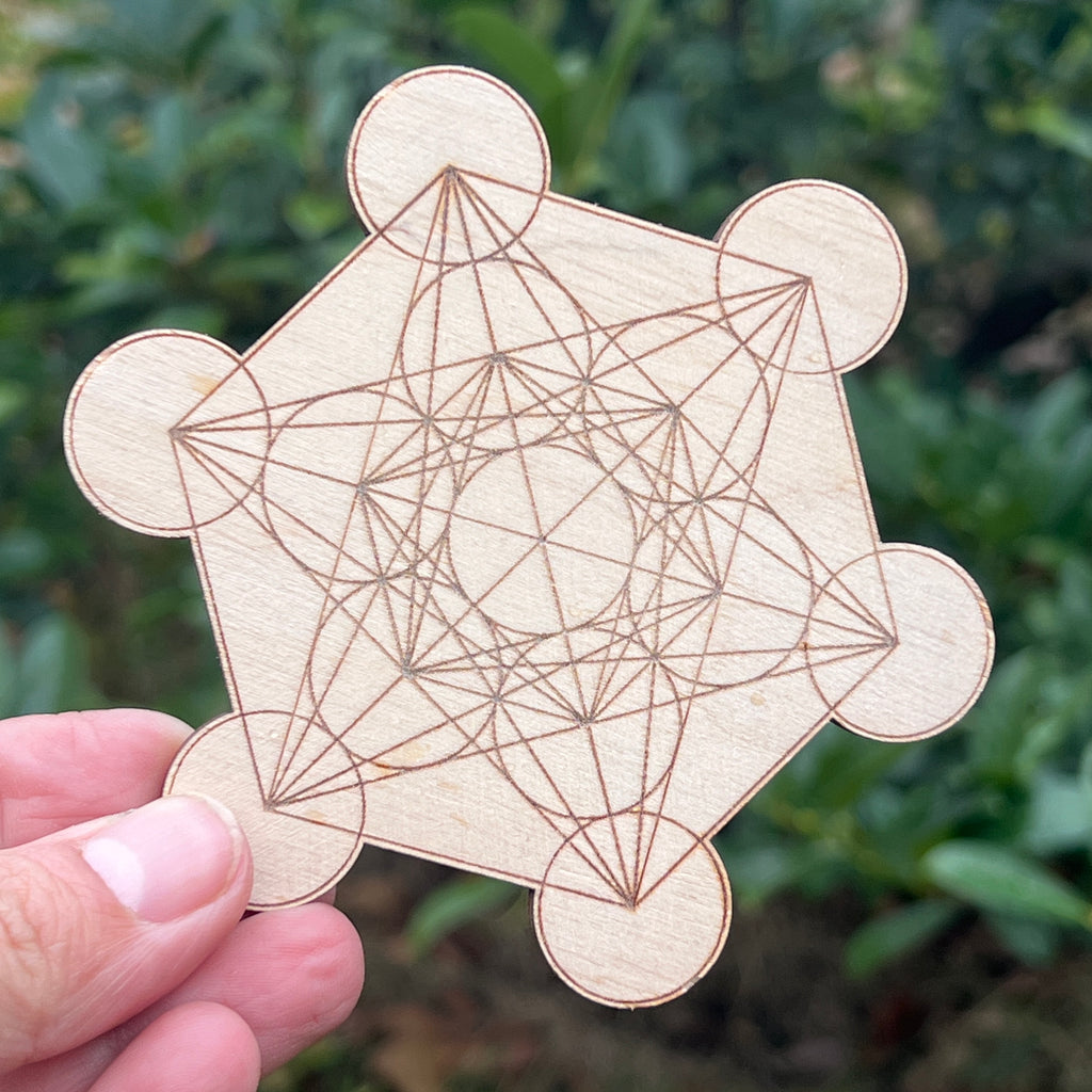 Grila grid cristale lemn Metatron Hexagon, pietre semipretioase - druzy.ro 2 