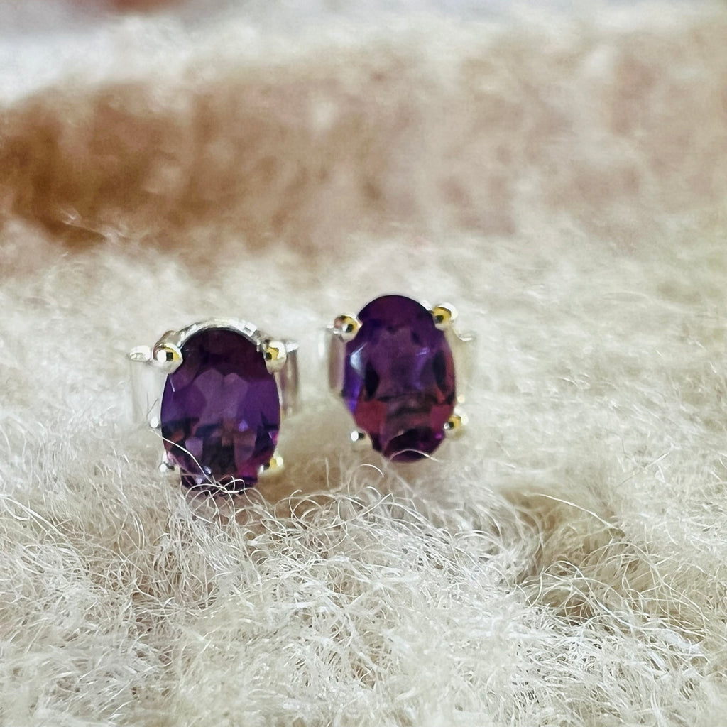 Cercei stud ametist argint 6 mm Oval, druzy.ro, pietre semipretioase 1