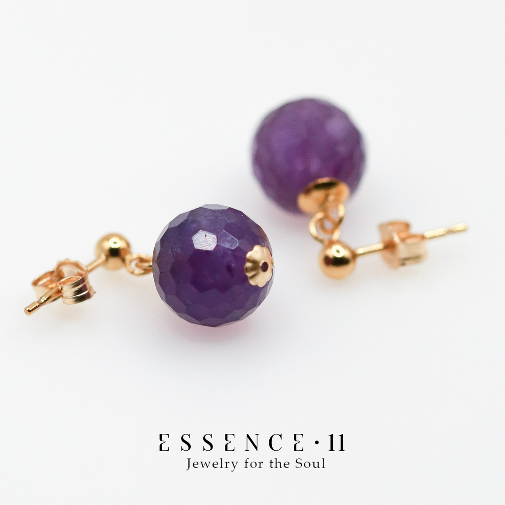 Cercei ametist fatetat, aur filat - Whisper of Insight, pietre semipretioase - druzy.ro 4 