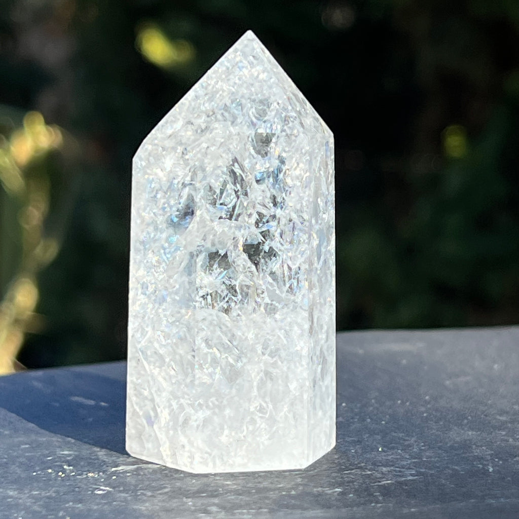 Generator/ varf cuart de stanca curcubeu "Cracked" cristal incolor Brazilia model 3, druzy.ro 2