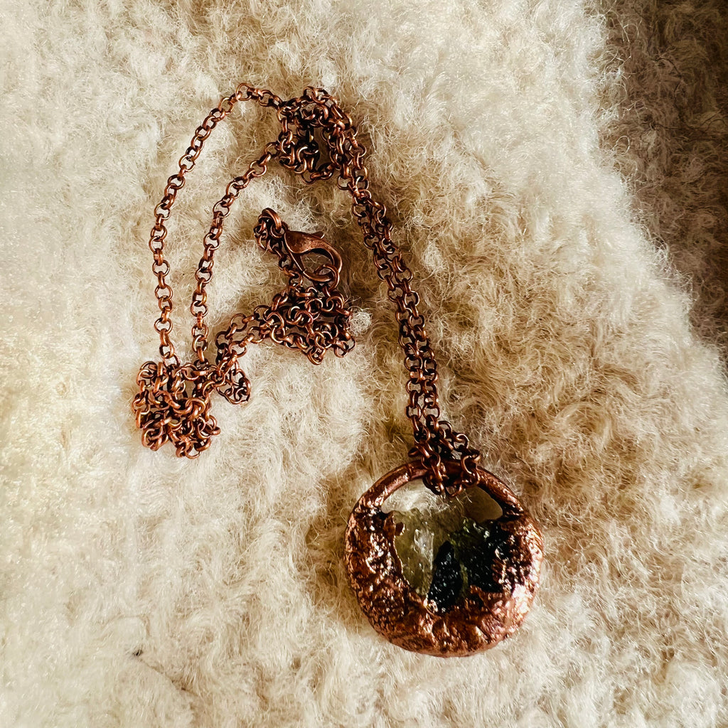 Colier cupru moldavit, tectit, Herkimer diamond, druzy.ro, cristale 2