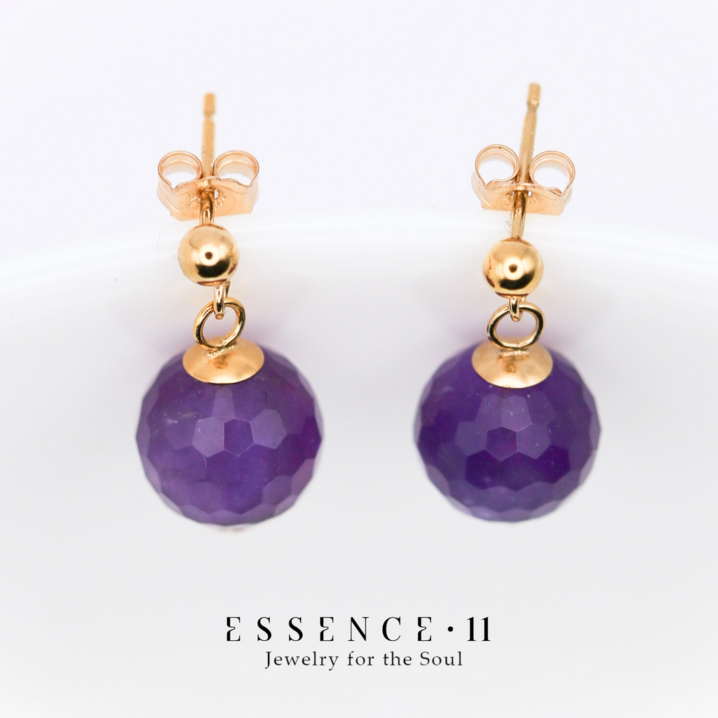 Cercei ametist fatetat, aur filat - Whisper of Insight, pietre semipretioase - druzy.ro 5 