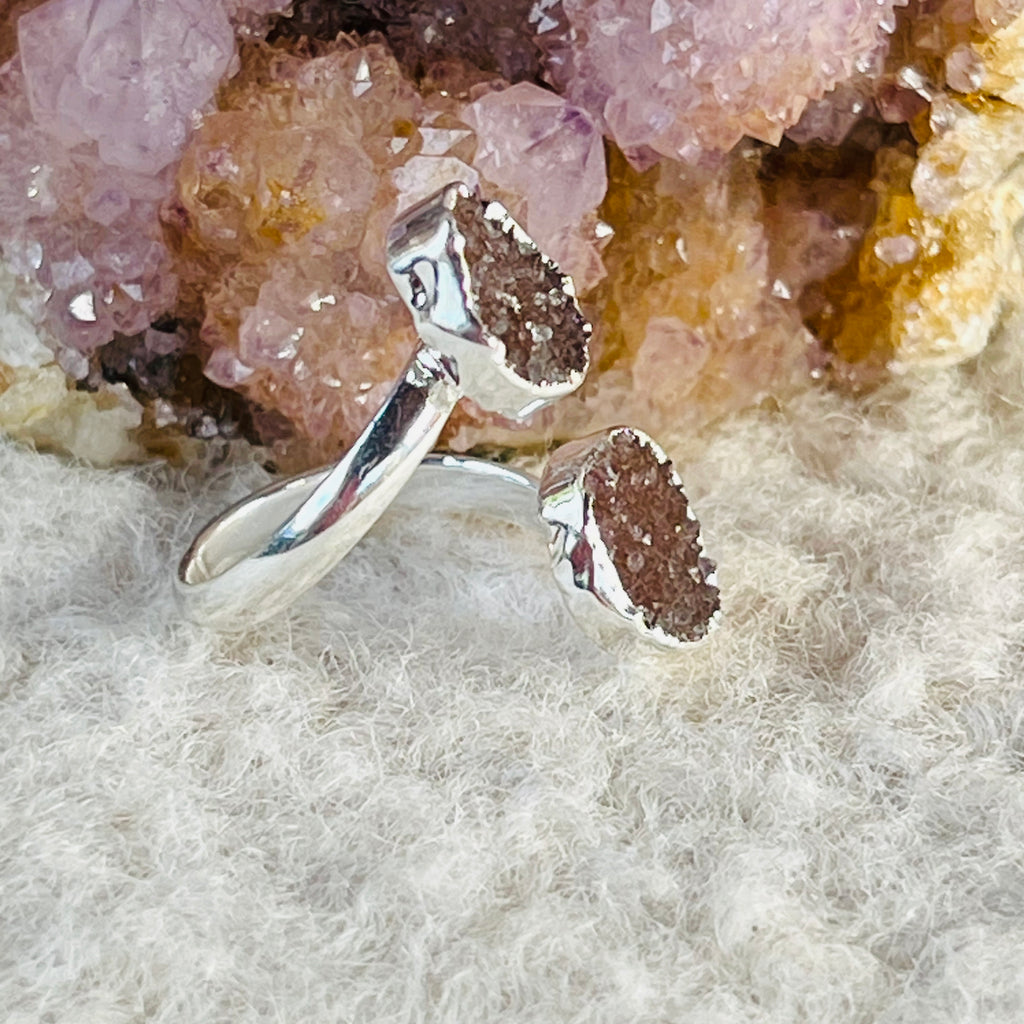 Inel reglabil agat druzy Circles placat cu argint din Brazilia model 3, druzy.ro, cristale 2