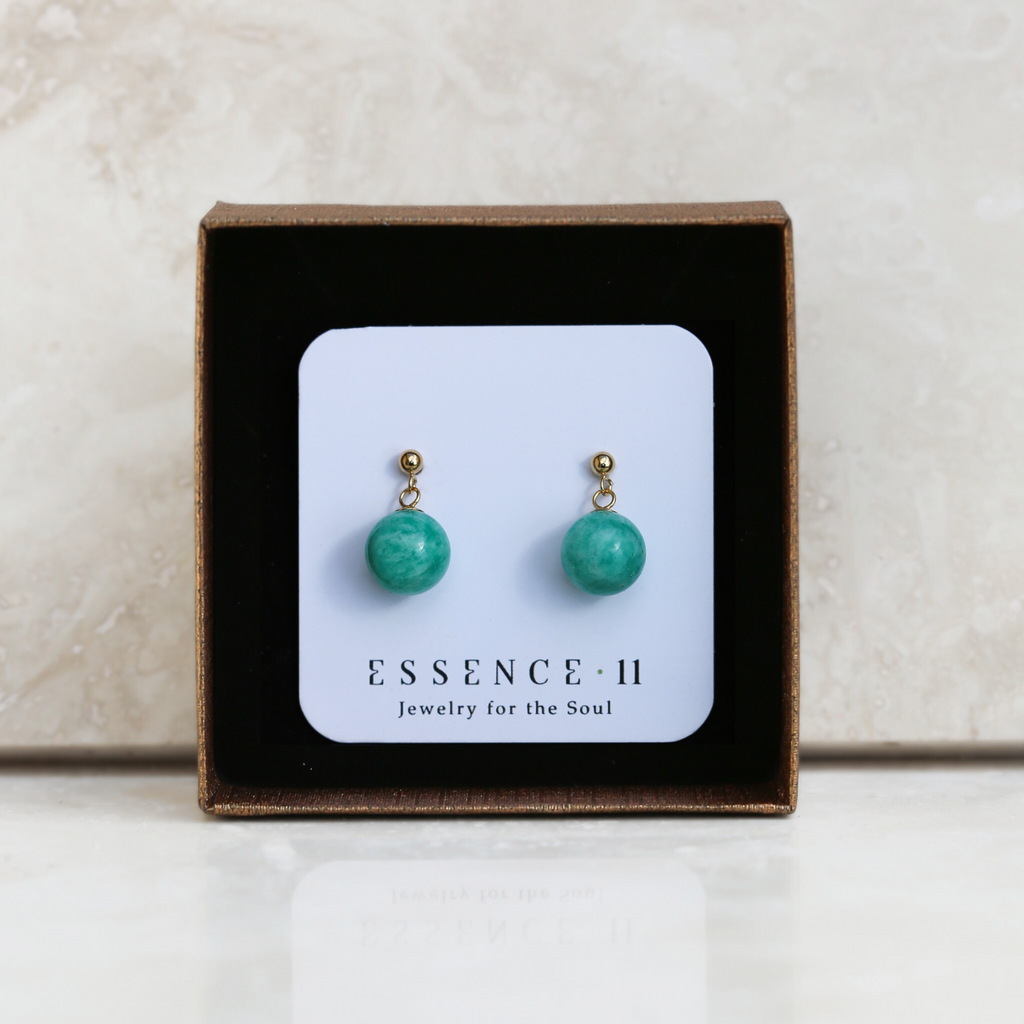 Cercei amazonit 10 mm, aur filat - Whisper of Harmony, pietre semipretioase - druzy.ro 5 