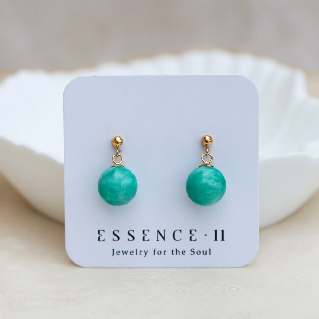 Cercei amazonit 10 mm, aur filat - Whisper of Harmony, pietre semipretioase - druzy.ro 6 