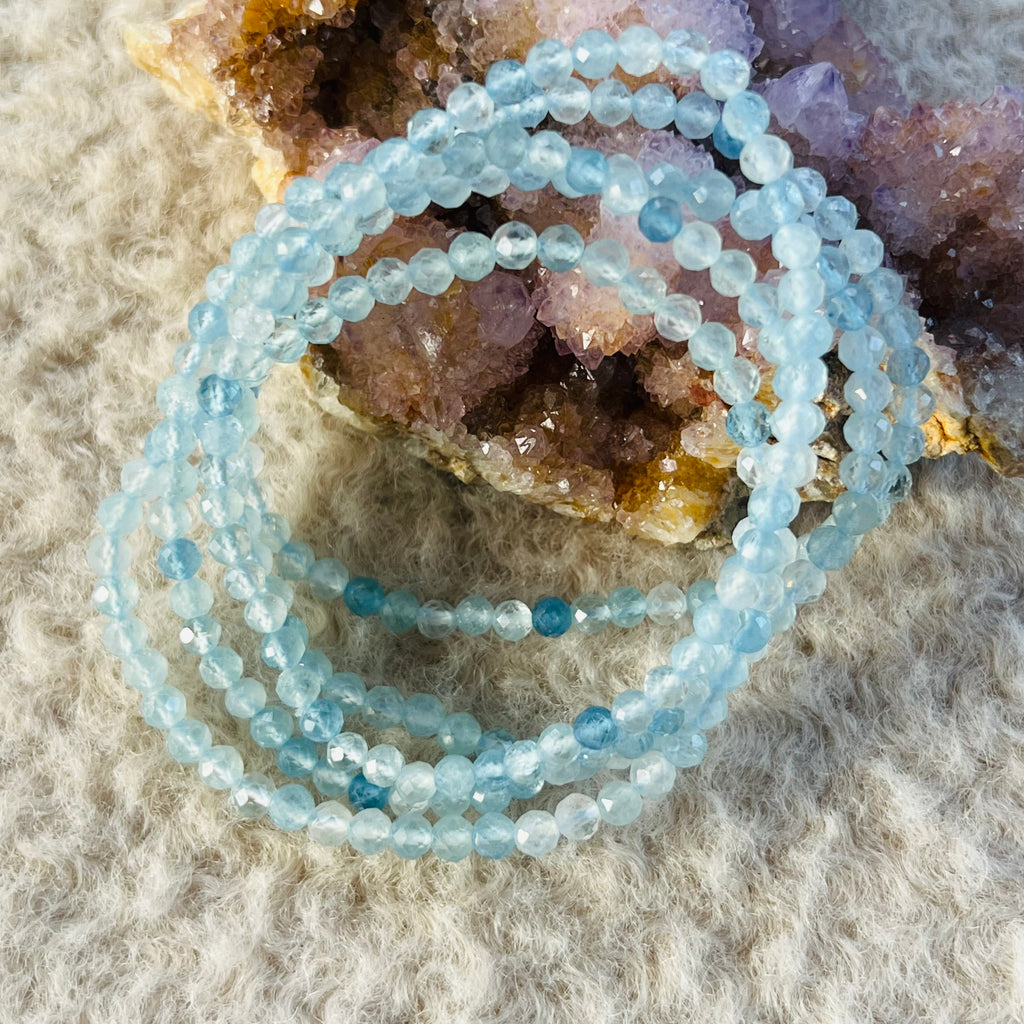 Bratara fatetata 4 mm cristal acvamarin AAA, pietre semipretioase, DRUZY.RO 1