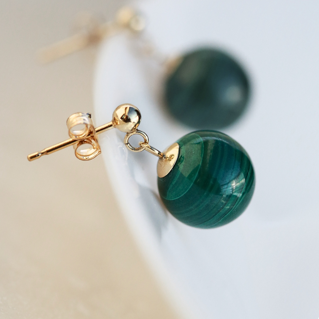 Cercei malachit, aur filat - Whisper of Transformation, pietre semipretioase - druzy.ro 2 
