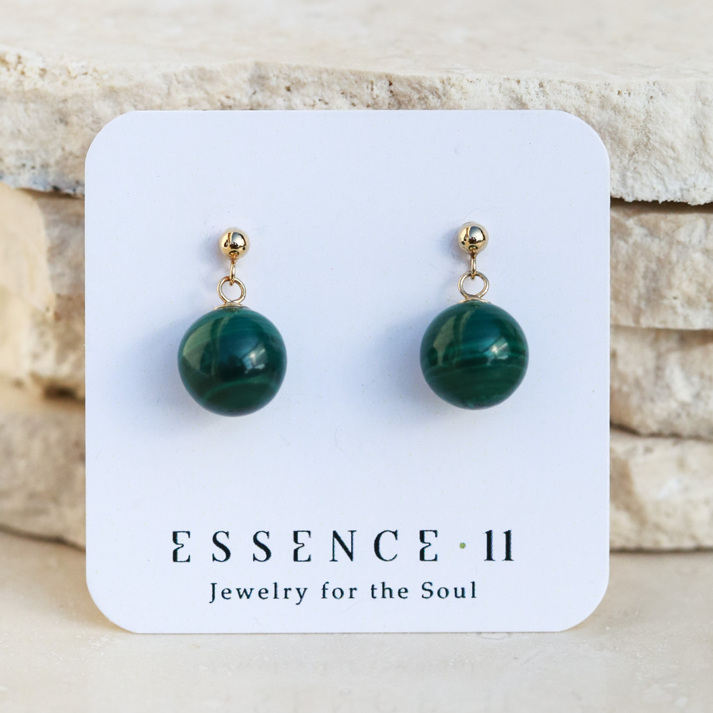Cercei malachit, aur filat - Whisper of Transformation, pietre semipretioase - druzy.ro 4 