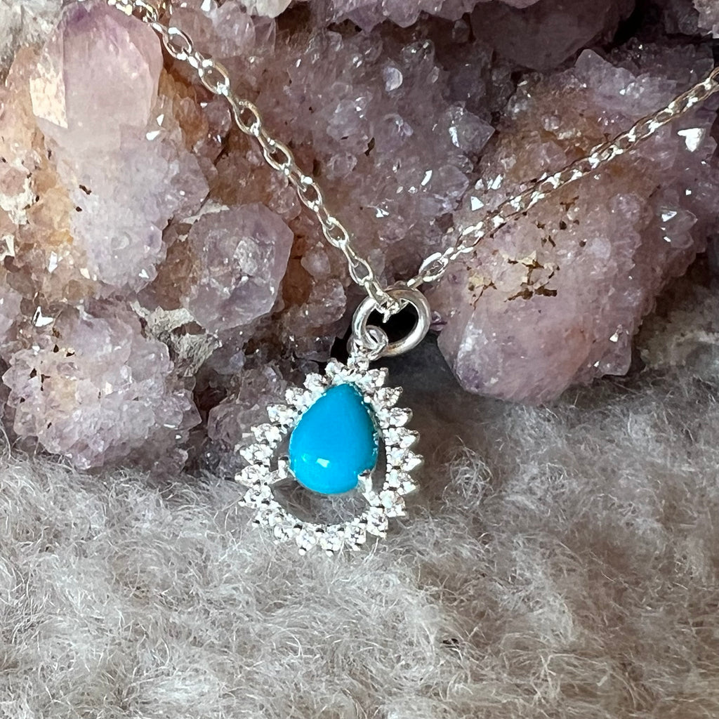 Colier turcoaz din argint, topaz alb Pear, druzy.ro, pietre semipretioase 2