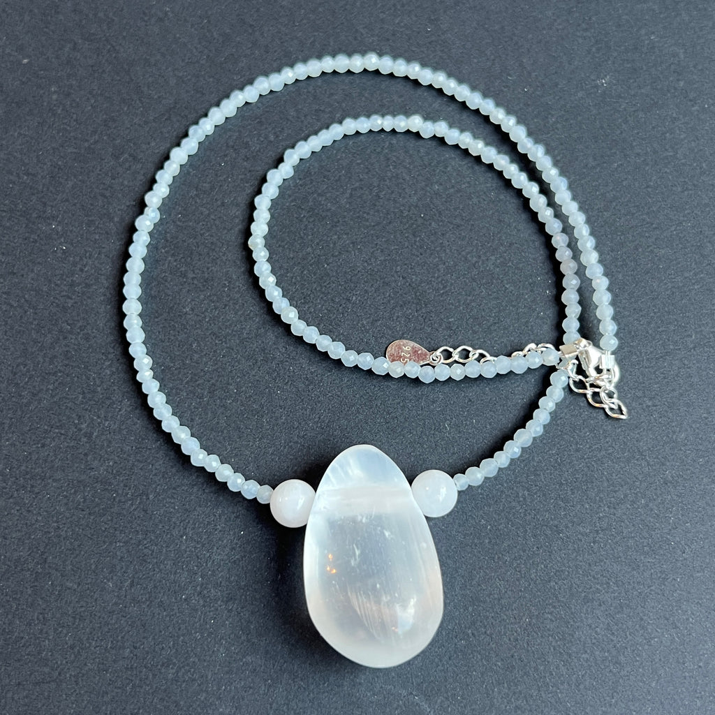 Colier angelit si selenit Celestia#72, pietre semipretioase - druzy.ro 9 