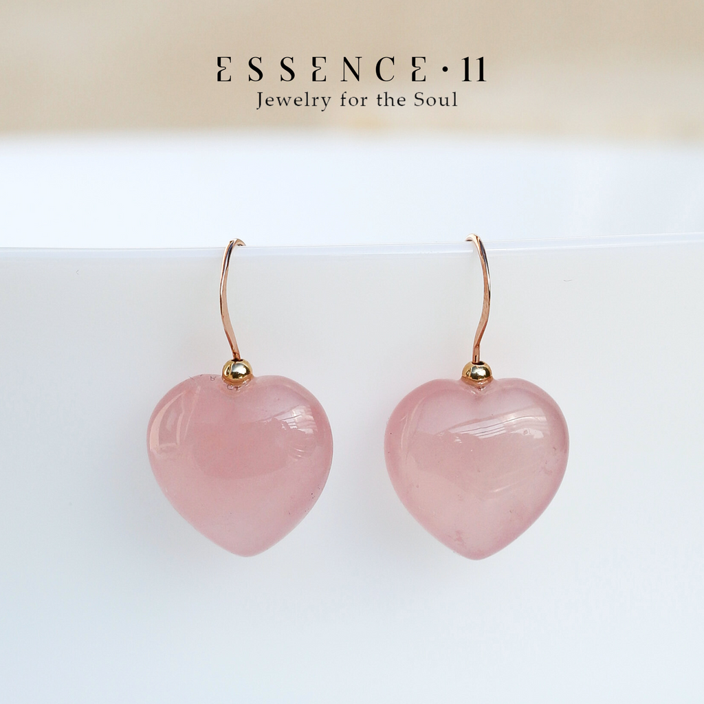 Cercei cuarț roz, aur filat - Hearts Pink, pietre semipretioase - druzy.ro 5 