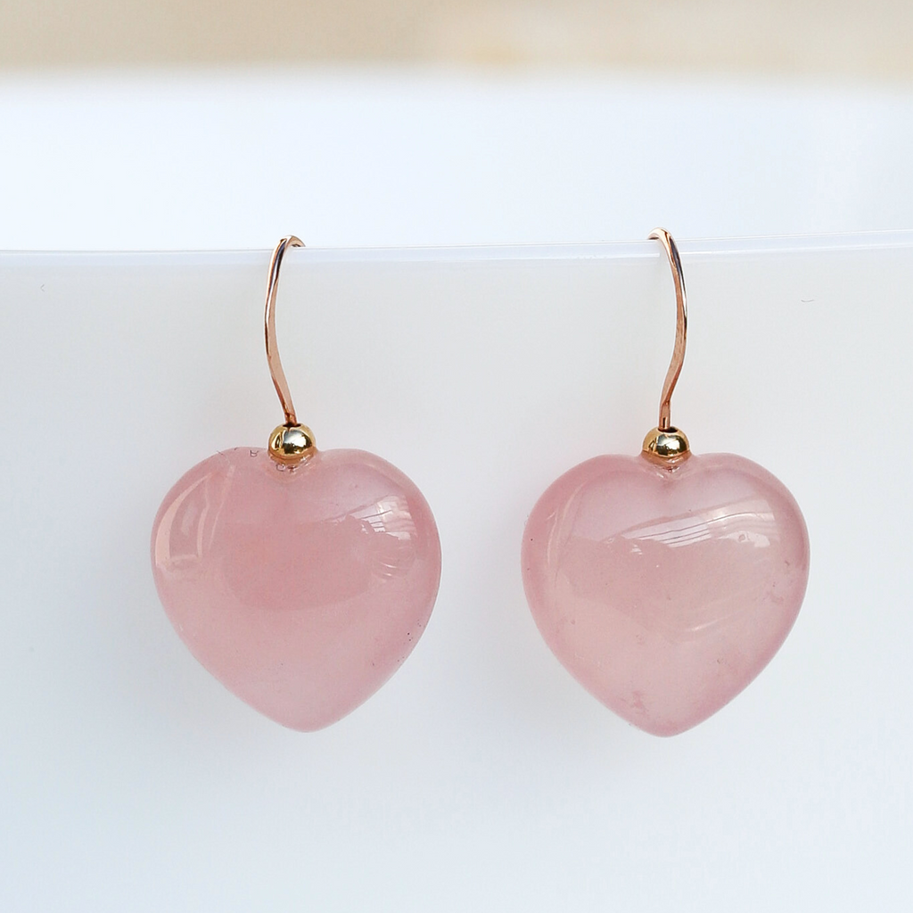 Cercei cuarț roz, aur filat - Hearts Pink, pietre semipretioase - druzy.ro 1 