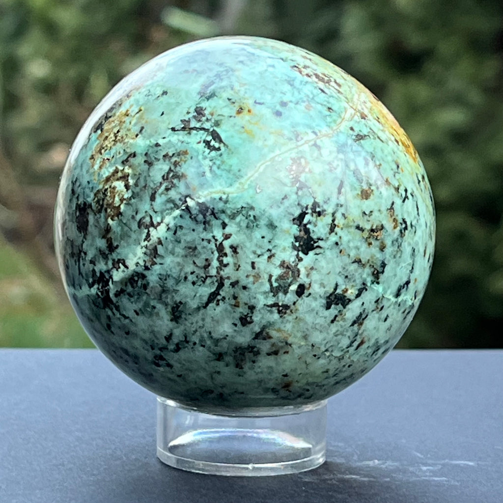 Sfera 7 cm crisocola mina Messina, Congo, model 2, druzy.ro, cristale 7