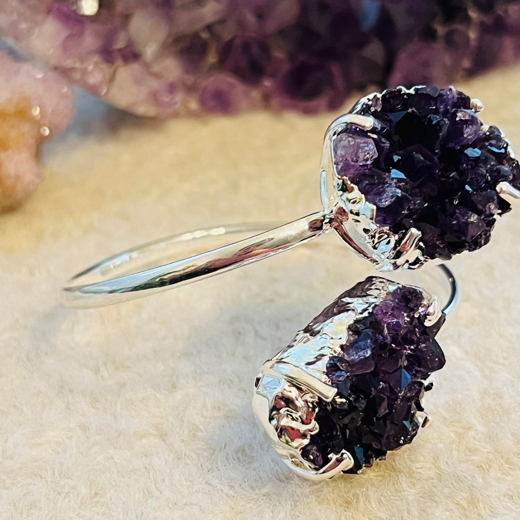 Bratara reglabila suflata cu argint ametist druzy Brazilia model 5, pietre semipretioase, DRUZY.RO 4