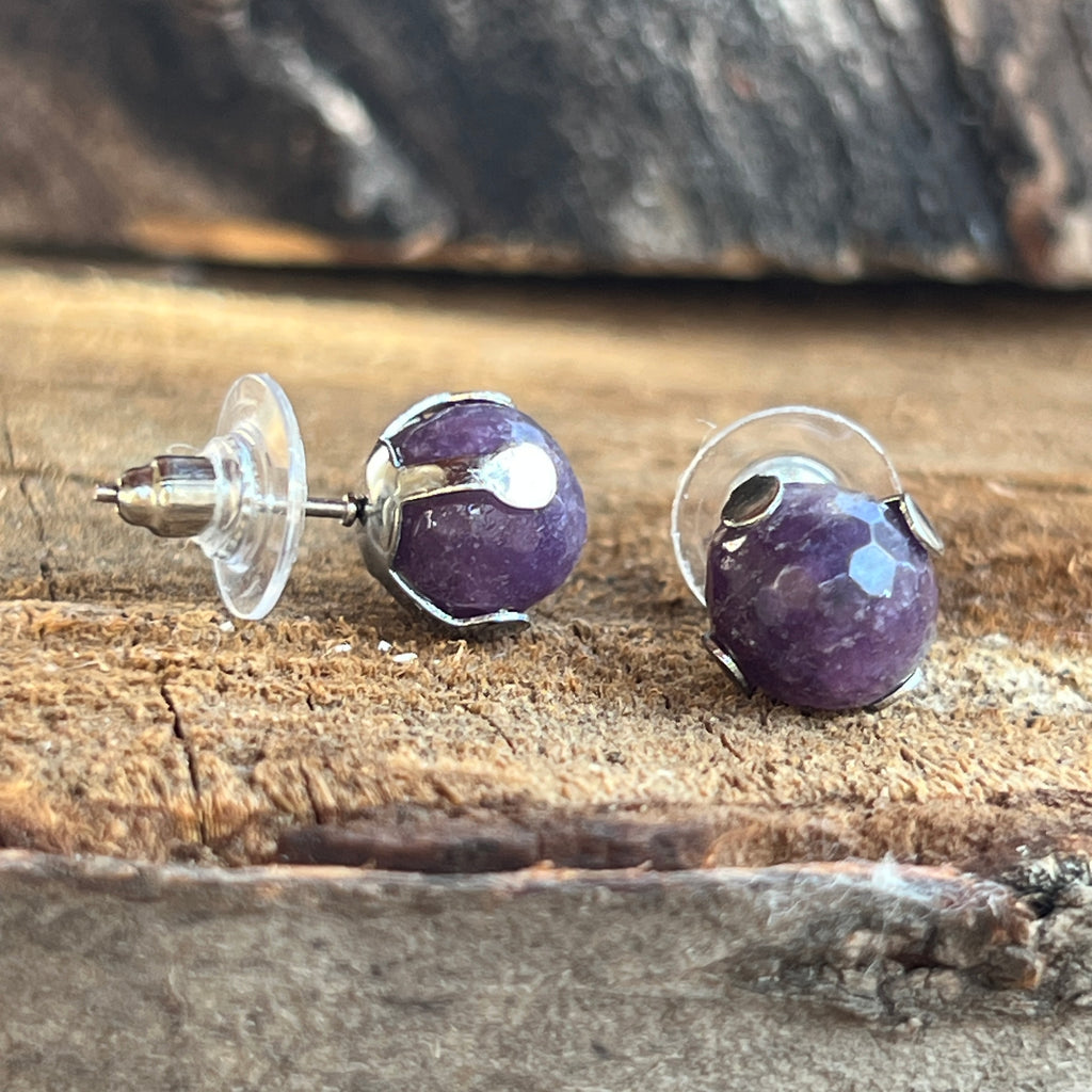 Cercei stud lepidolit fatetat 10 mm, pietre semipretioase - druzy.ro 2 