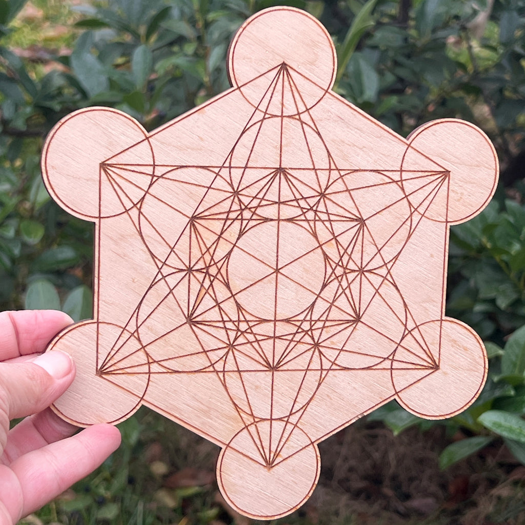 Grila grid cristale lemn Metatron Hexagon, pietre semipretioase - druzy.ro 3 