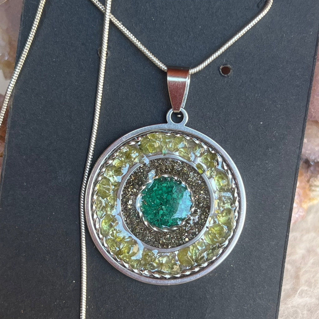 Colier peridot si malachit Circles, druzy.ro, cristale 1