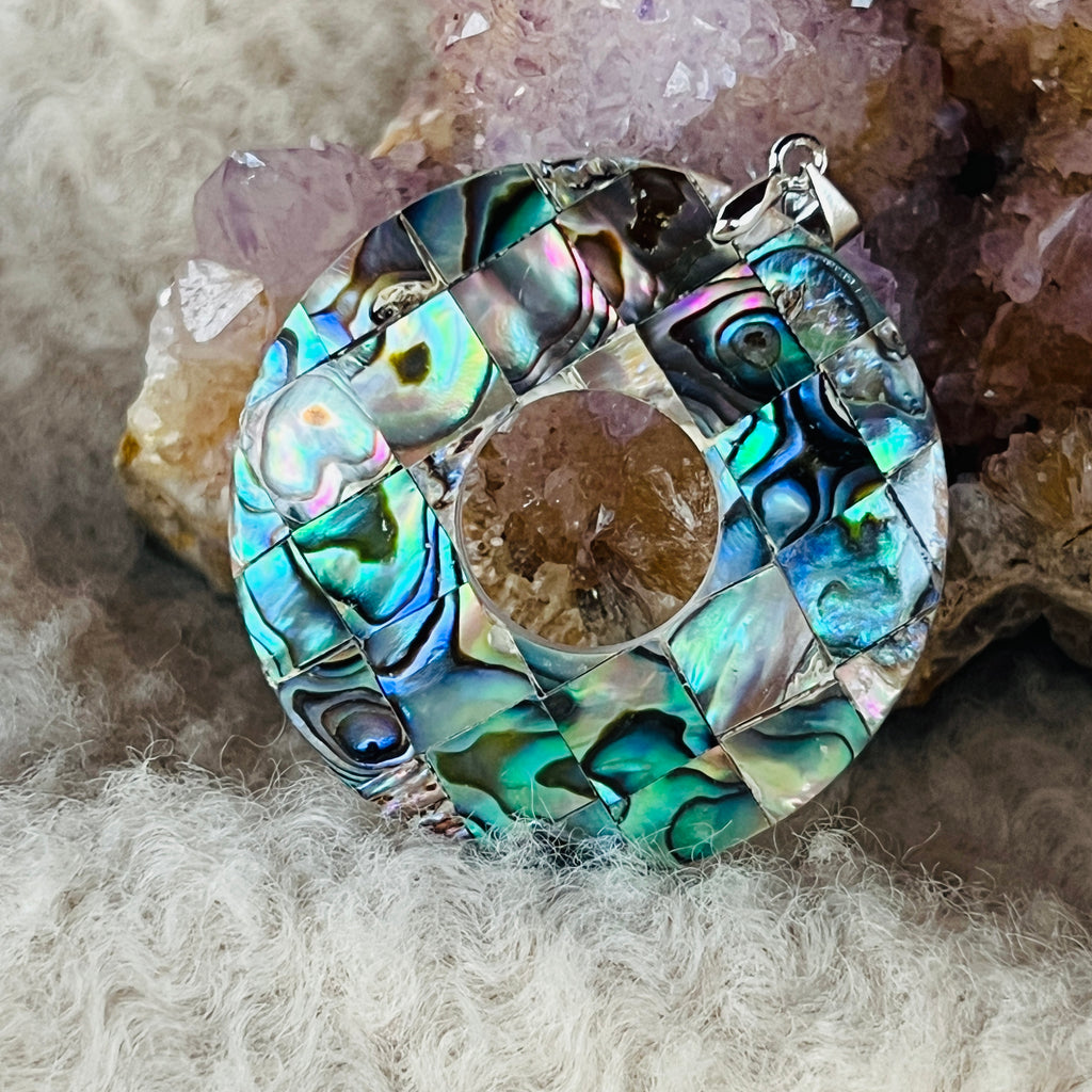 Pandantiv donut scoica abalone L, pietre semipretioase - druzy.ro 1 