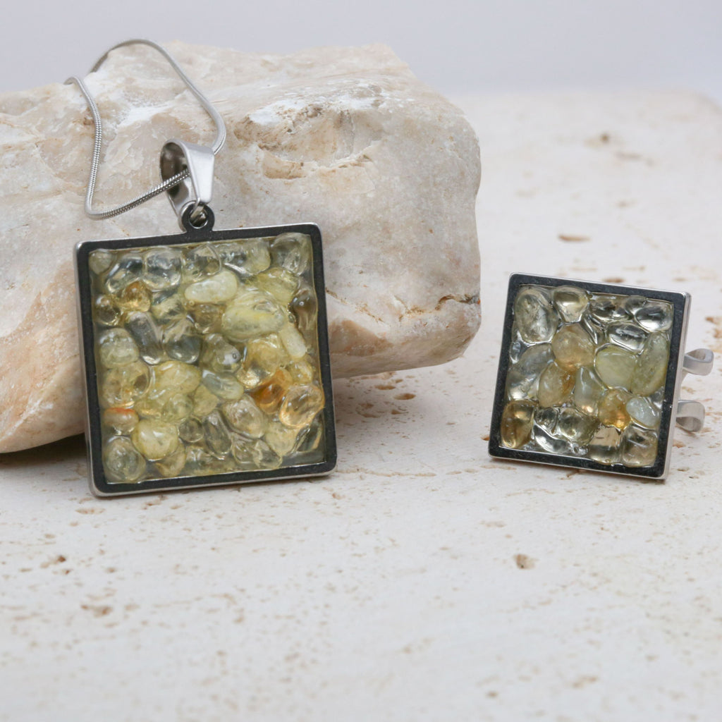 Set bijuterii citrin SQUARE, druzy.ro, cristale 4