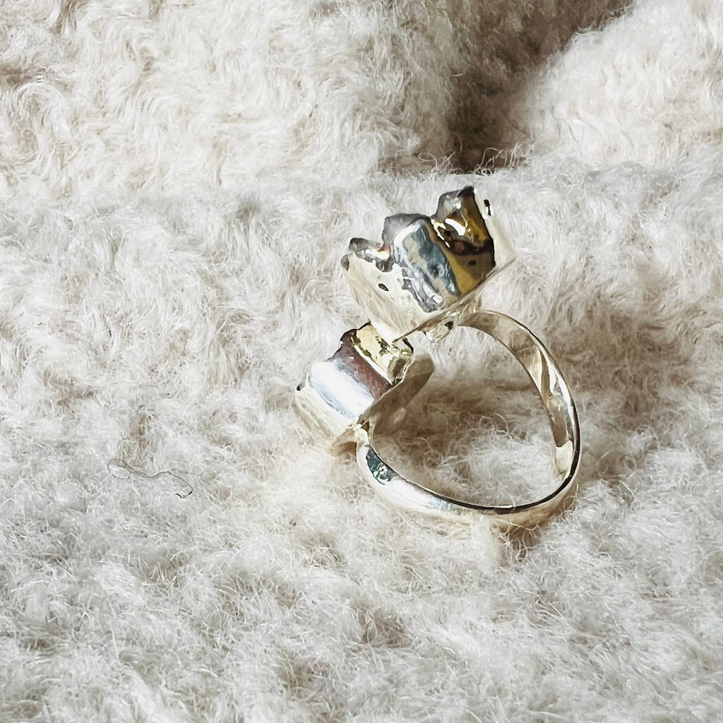 Inel reglabil agat druzy Circles placat cu argint din Brazilia model 2, druzy.ro, cristale 2