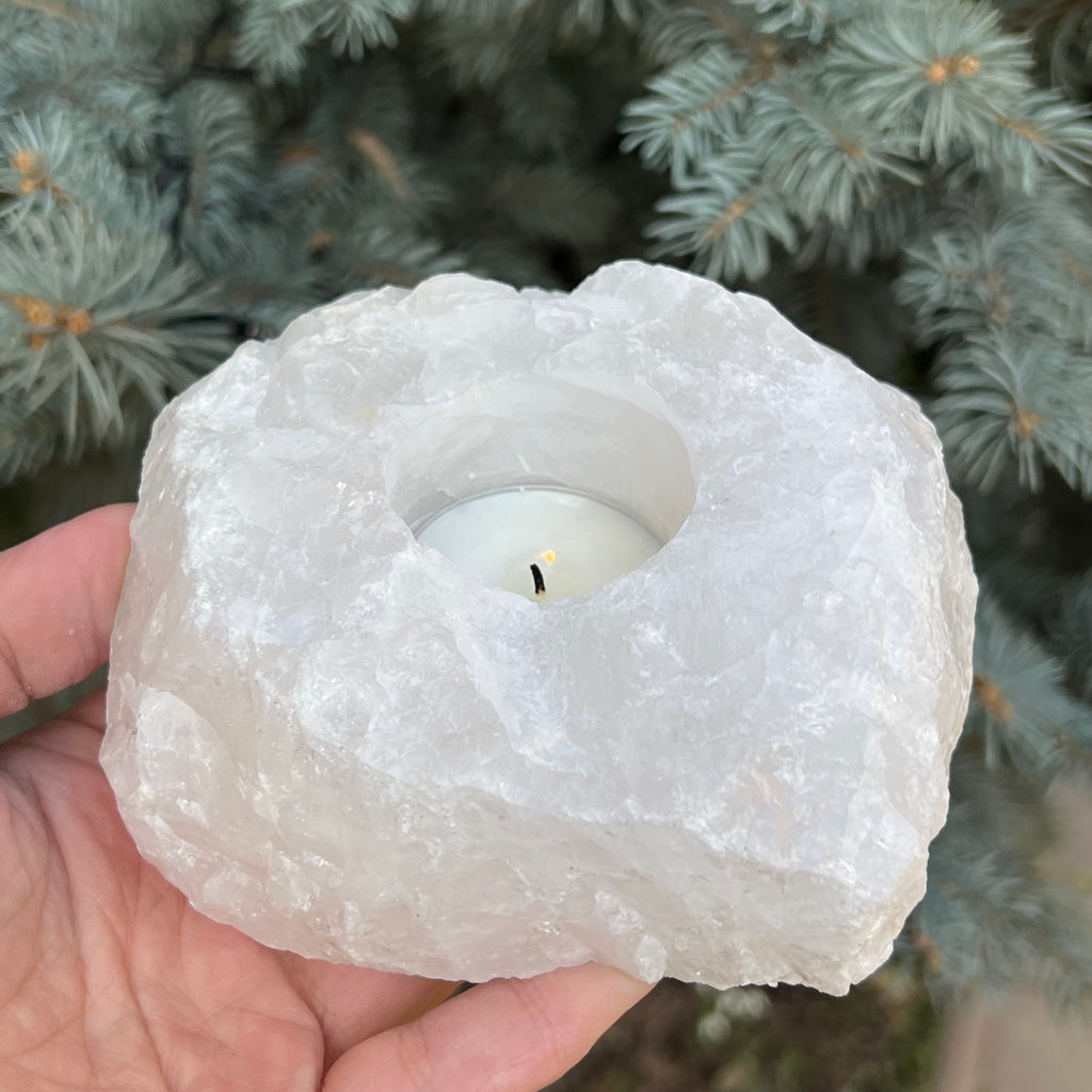 Suport lumanare din cuart de stanca, druzy.ro, cristale 1