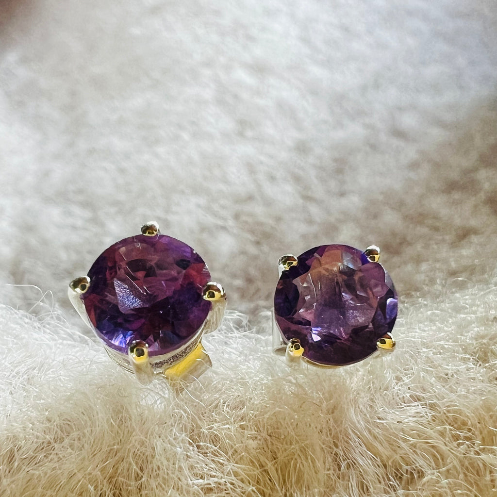 Cercei stud ametist argint 6 mm Round/4, druzy.ro, pietre semipretioase 1