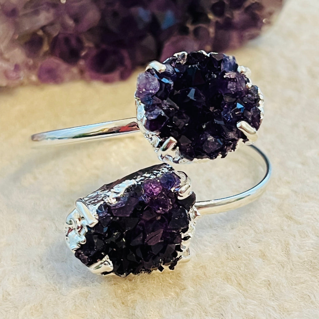 Bratara reglabila suflata cu argint ametist druzy Brazilia model 5, pietre semipretioase, DRUZY.RO 2