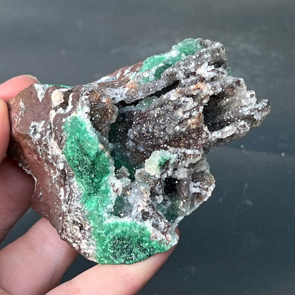 Malachit & dolomit in matrix cuart, cupru din Congo model 1, pietre semipretioase - druzy.ro 1