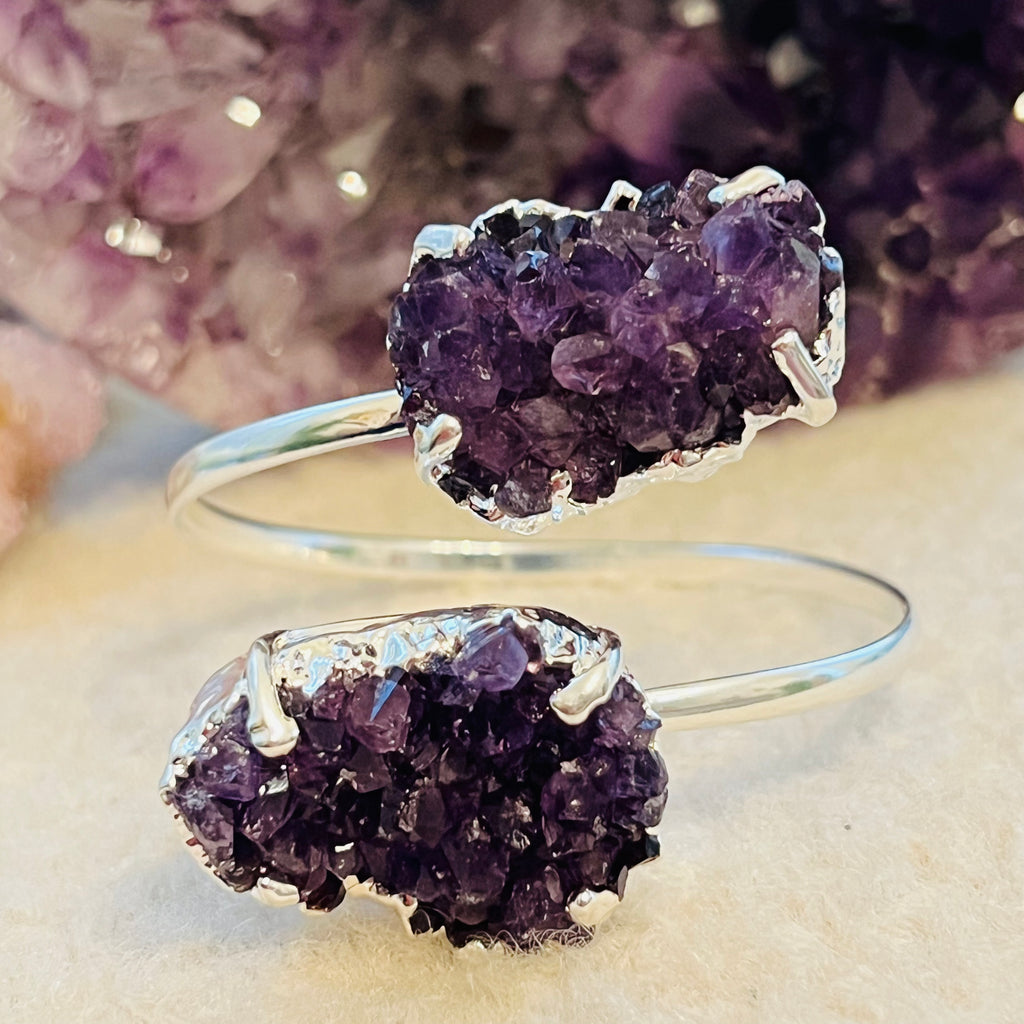 Bratara reglabila suflata cu argint ametist druzy Brazilia model 2, pietre semipretioase, DRUZY.RO 1