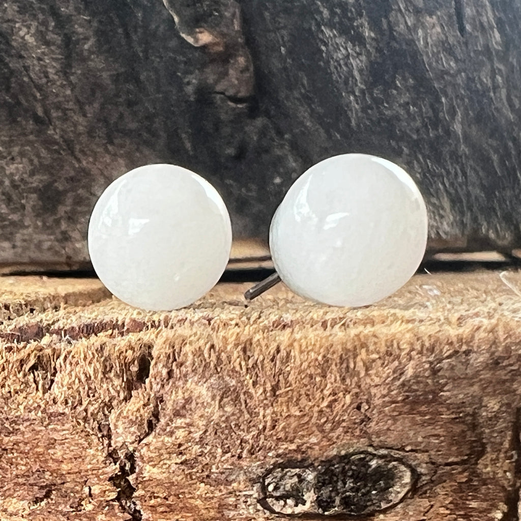 Cercei stud jad alb sfere 8 mm, pietre semipretioase - druzy.ro 1 