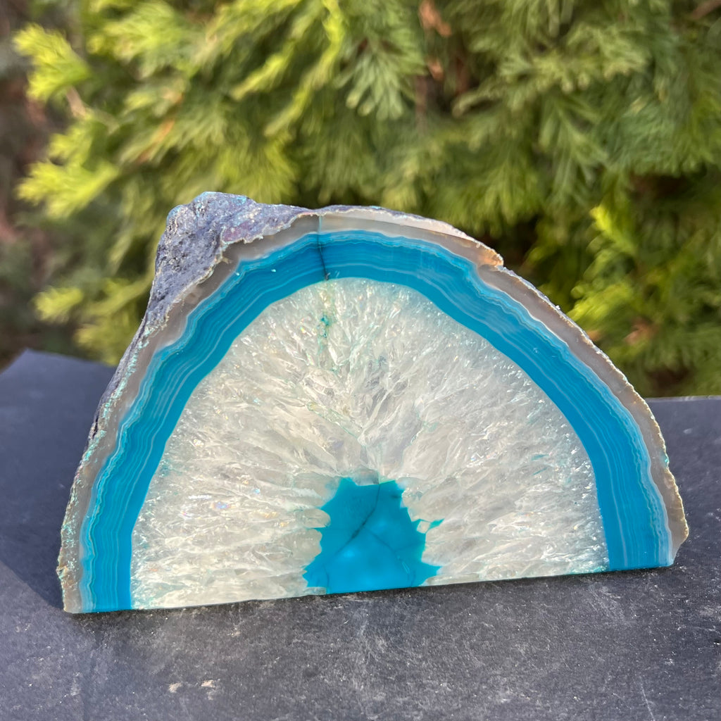 Suport lumanare din agat albastru, bookend, suport carti, druzy.ro, cristale 1