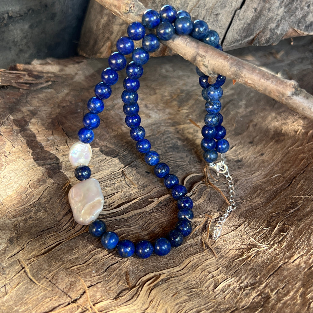 Colier lapis lazuli si perle Royalty#11, pietre semipretioase - druzy.ro 1 