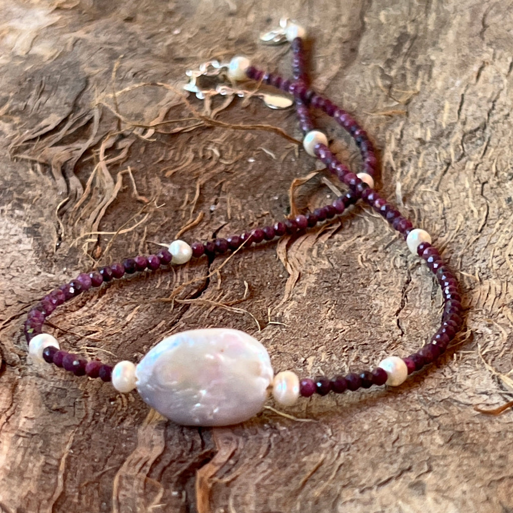 Colier perle si rubin Ruby#24, pietre semipretioase - druzy.ro 3 