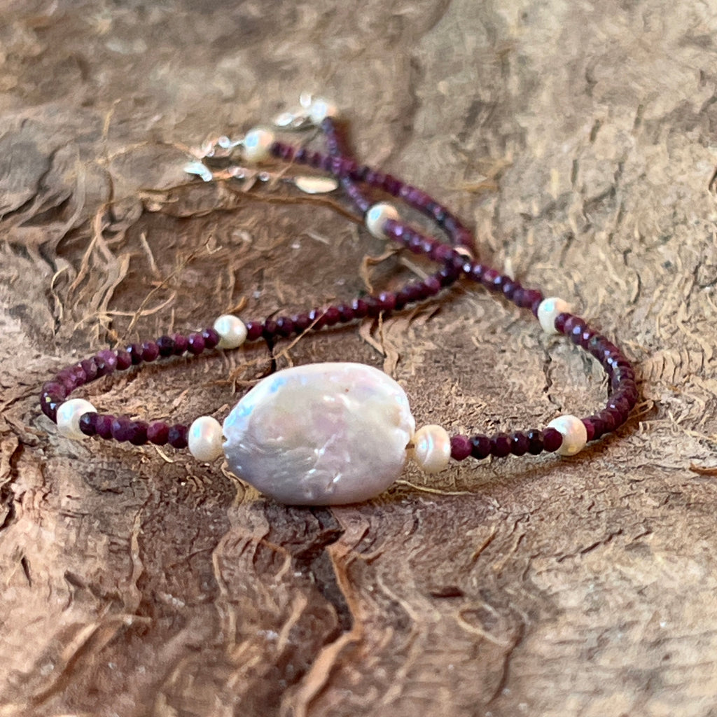 Colier perle si rubin Ruby#24, pietre semipretioase - druzy.ro 1 