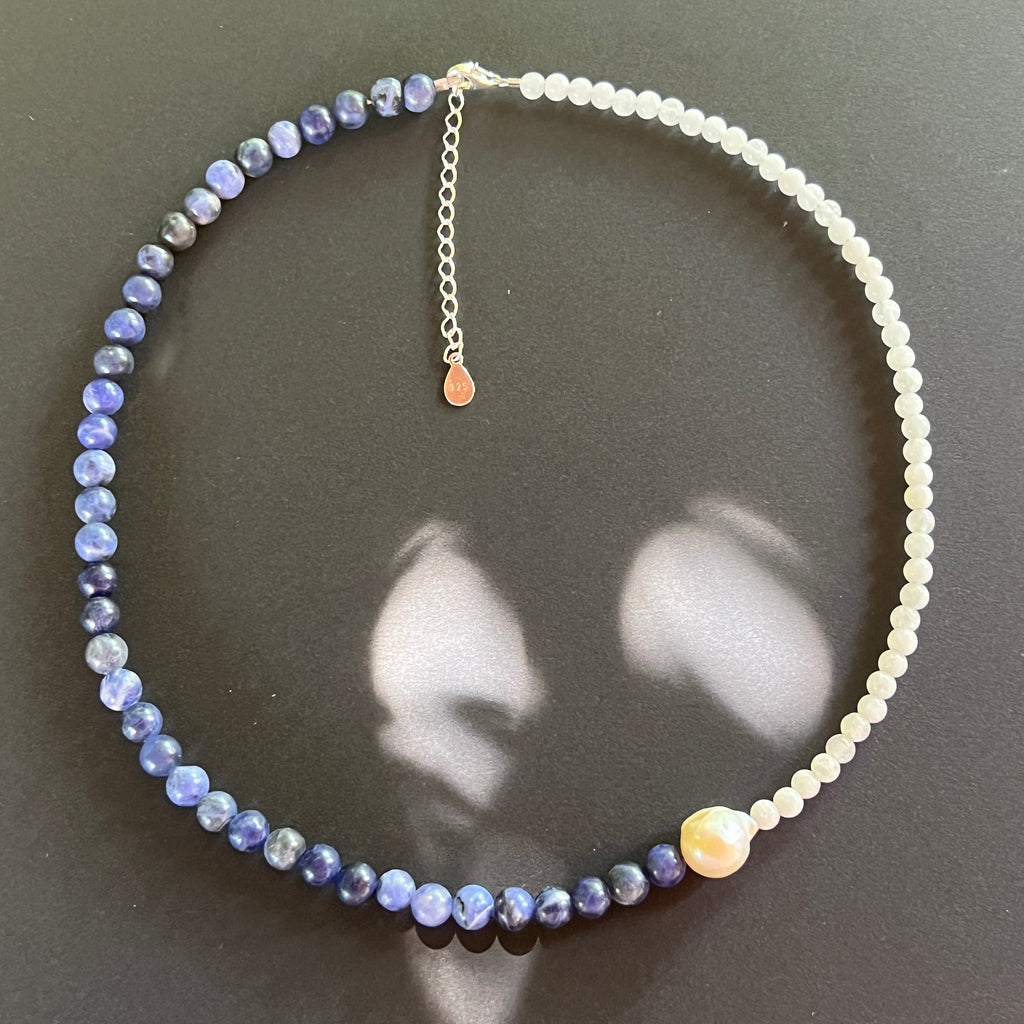 Colier sodalit si jad Quiet Connection#73, pietre semipretioase - druzy.ro 1 