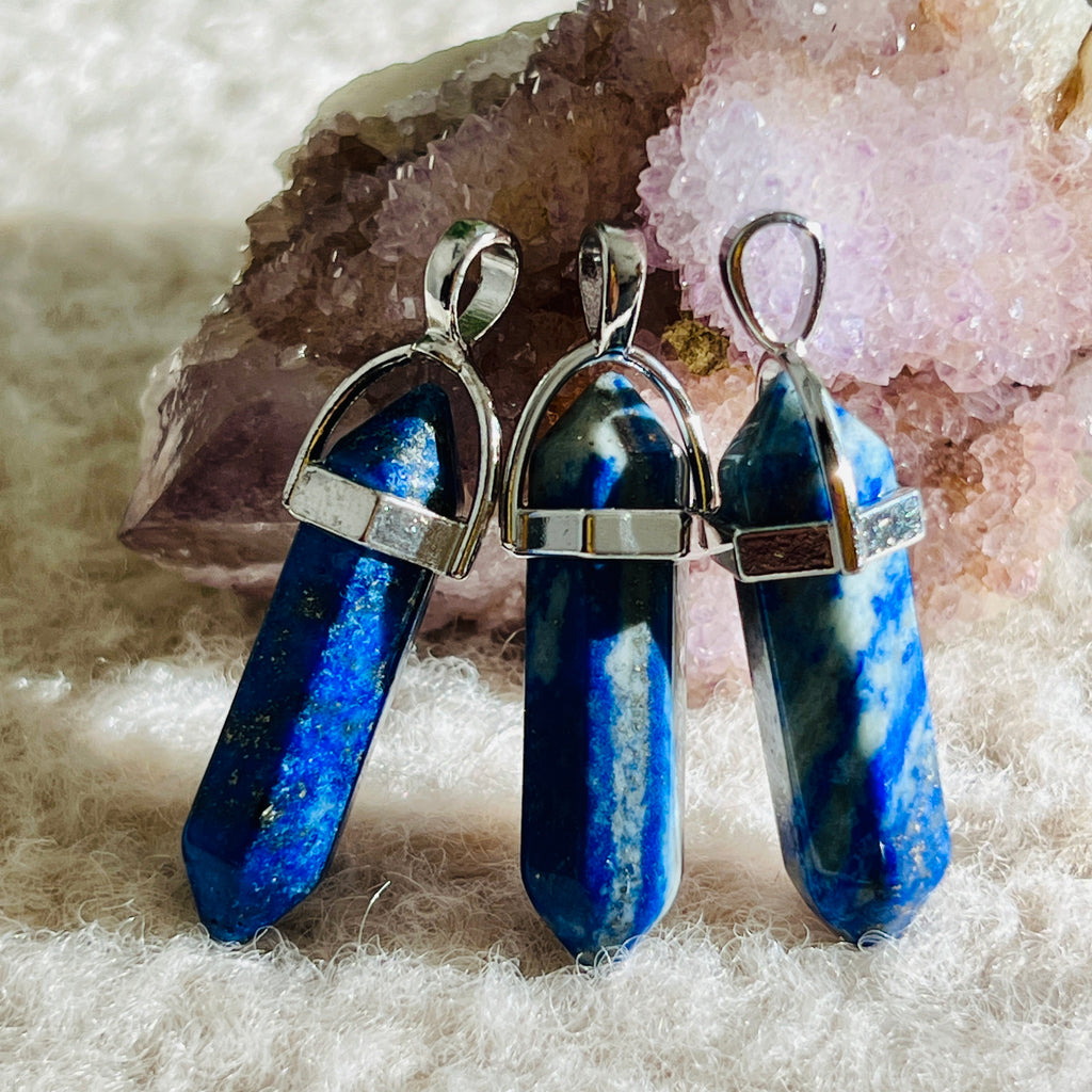 Pandantiv lapis lazuli dublu varf vogel, pietre semipretioase - druzy.ro 1 