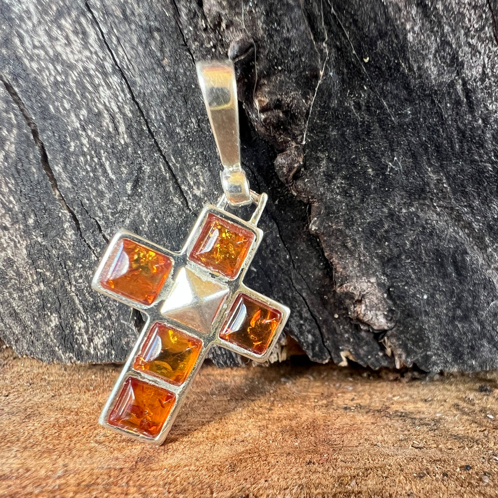 Pandantiv argint cu chihlimbar forma cruce Amber32, pietre semipretioase - druzy.ro 1 