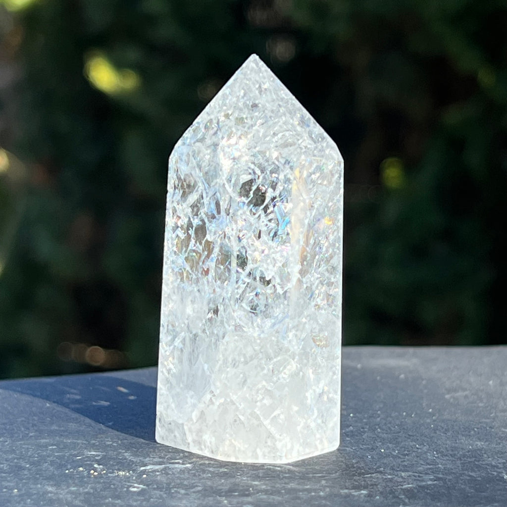 Generator/ varf cuart de stanca curcubeu "Cracked" cristal incolor Brazilia model 3, druzy.ro 3