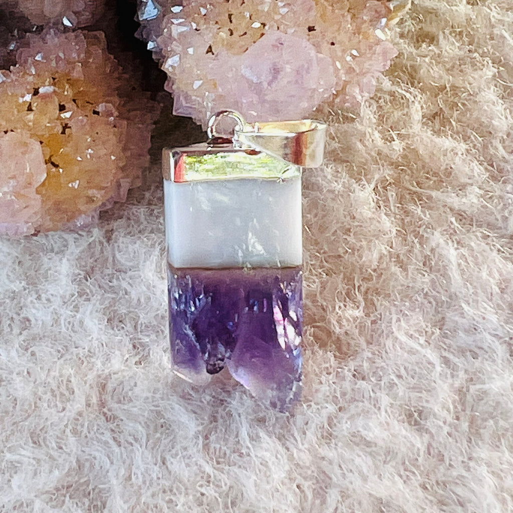 Pandantiv placat cu argint felie ametist Uruguay model 5, druzy.ro, cristale 1