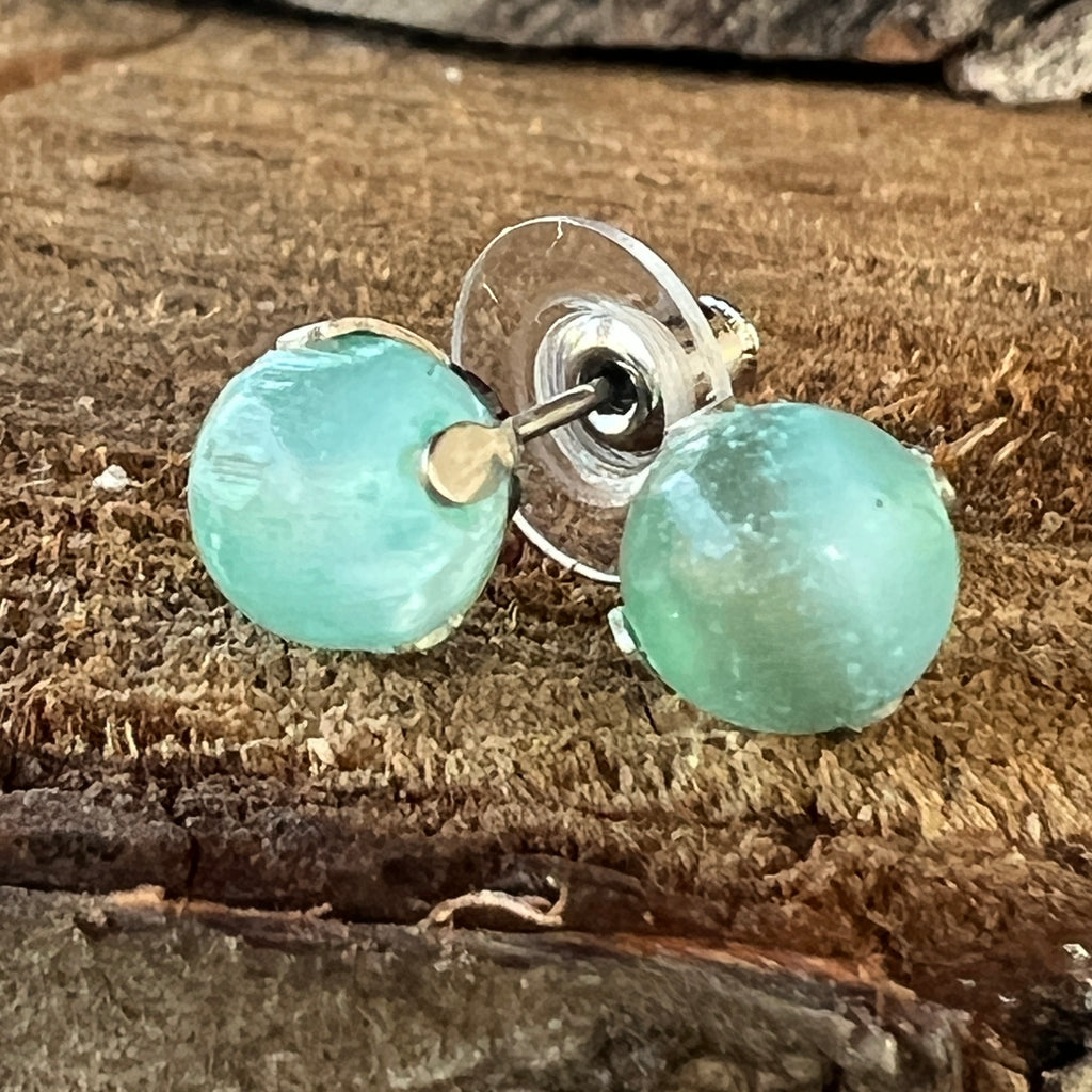 Cercei stud selenit verde 8 mm, pietre semipretioase - druzy.ro 2 
