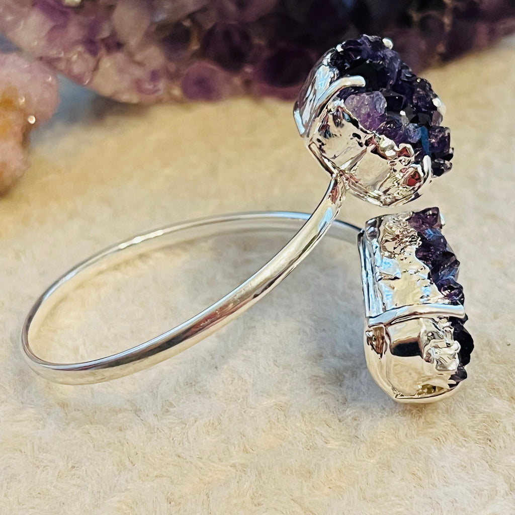 Bratara reglabila suflata cu argint ametist druzy Brazilia model 5, pietre semipretioase, DRUZY.RO 3